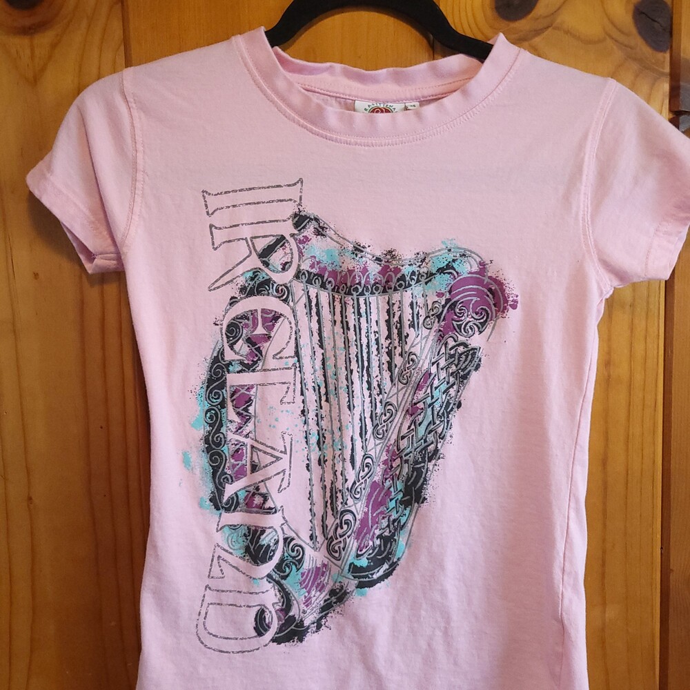 Traditional Craftwear Ladies Ireland Harp Pink T-Shirt XS